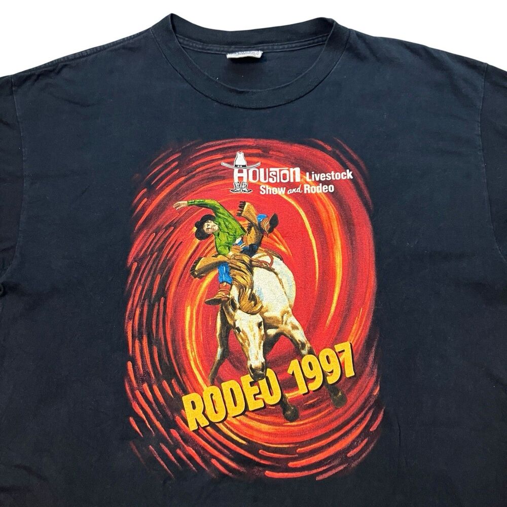 Houston Livestock Show Rodeo T Shirt Mens XL Black Vintage 1997 Graphic Cowboy